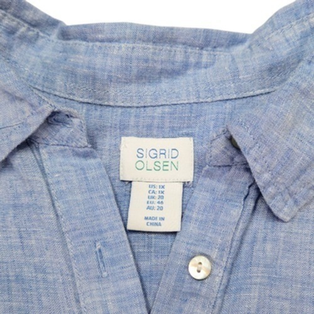 Sigrid Olsen Linen Shirt Dress Sleeveless Button Front Chambray Blue 1X Coastal - Picture 3 of 5